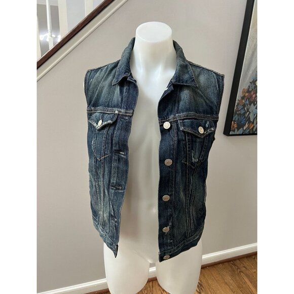 Rag & Bone Burney Distressed Denim Jean Vest in Mender Blue Size XS - Picture 5 of 6